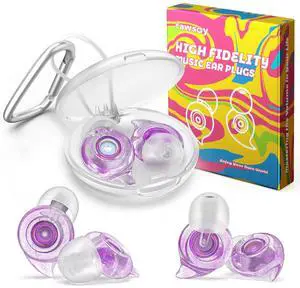 Concert Ear Plugs, 2 Pairs High Fidelity Ear Plugs with Acoustic Filter NRR of 22 and 24dB Noise Reduction for Festival, Nightclub, DJs, Musicians, Noisy Workplace(Purple) Concert Ear Plugs, 2 Pairs High Fidelity Ear Plugs with Acoustic Filter NRR of 22 and 24dB Noise Reduction for Festival, Nightclub, DJs, Musicians, Noisy Workplace(Purple)