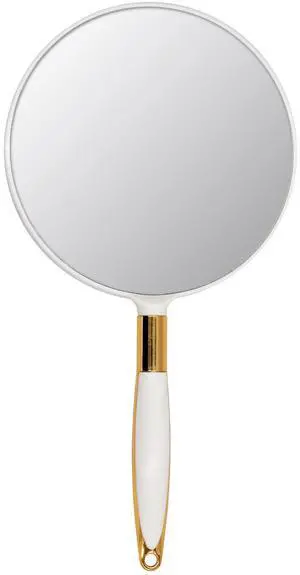 Round Hand Held Mirror for Makeup Hand Mirror (6.9W X 13 L inchs, White) Round Hand Held Mirror for Makeup Hand Mirror (6.9W X 13 L inchs, White)