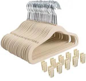 Non-Slip Clothes Hanger for Baby and Kids 30-Pack Velvet Hangers with 10 Finger Clips,Beige Non-Slip Clothes Hanger for Baby and Kids 30-Pack Velvet Hangers with 10 Finger Clips,Beige