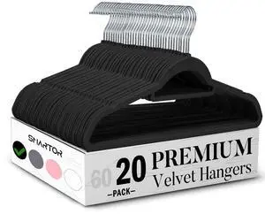 Black Velvet Hangers 20 Pack, Space Saving Clothes Hangers with Tie Bar, Non-Slip Felt Hanger with Shoulder Notches, Heavy Duty Suit Hanger for Coat, Shirt, Pants, Dress Black Velvet Hangers 20 Pack, Space Saving Clothes Hangers with Tie Bar, Non-Slip Felt Hanger with Shoulder Notches, Heavy Duty Suit Hanger for Coat, Shirt, Pants, Dress