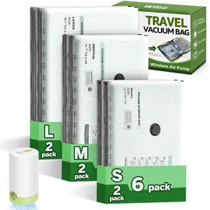6 Packs Vacuum Bags for Travel with Rechargeable air Pump, 3 Sizes Vacuum Seal Bags for Clothing, Space-Saving Compression Storage Bags for Travel & Closet Organization 6 Packs Vacuum Bags for Travel with Rechargeable air Pump, 3 Sizes Vacuum Seal Bags for Clothing, Space-Saving Compression Storage Bags for Travel & Closet Organization