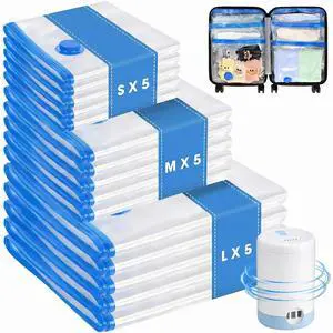 15 Pack Combo Travel Vacuum Bags with Electric Pump, Portable Storage Bags 15 Pack Combo Travel Vacuum Bags with Electric Pump, Portable Storage Bags