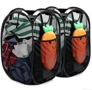 2 Pack Strong Mesh Pop Up Laundry Hamper, 70L Collapsible Laundry Basket with Steel Frame, DoubleStitched Handles & Side Pocket, Foldable Dirty Clothes Hamper for Dorm, Bedroom, Black 2 Pack Strong Mesh Pop Up Laundry Hamper, 70L Collapsible Laundry Basket with Steel Frame, DoubleStitched Handles & Side Pocket, Foldable Dirty Clothes Hamper for Dorm, Bedroom, Black