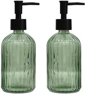 Green Glass Soap Dispenser Set with Black Pump, 13.5oz, 2 Pack Green Glass Soap Dispenser Set with Black Pump, 13.5oz, 2 Pack
