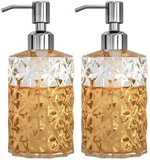 Soap Dispenser, 2 Pack, 12 Oz, Clear Diamond Design Glass Soap Dispenser, 2 Pack, 12 Oz, Clear Diamond Design Glass