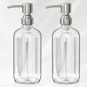 Soap Dispenser, 2 Pack Glass Soap Dispenser with Pump Stainless Steel, 17 Oz Hand Soap Bottles Bathroom Kitchen, Clear Soap Dispenser, 2 Pack Glass Soap Dispenser with Pump Stainless Steel, 17 Oz Hand Soap Bottles Bathroom Kitchen, Clear