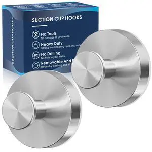 Suction Cup Hooks for Shower,Removable Shower Towel Suction Hooks for Bathroom Wall,Kitchen,Glass,Mirror,Tile to Hang Robes,Loofah-Silver(2-Pack) Suction Cup Hooks for Shower,Removable Shower Towel Suction Hooks for Bathroom Wall,Kitchen,Glass,Mirror,Tile to Hang Robes,Loofah-Silver(2-Pack)