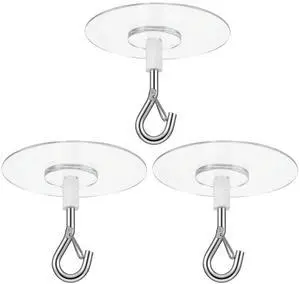 3-Pack Heavy Duty Adhesive Ceiling Hooks, 6.5cm Round Transparent Drill-Free Wall Hooks with Safety Clasp, Water Resistant Stick-On Hanging Hook for Plants, Wind Chimes, Home Storage 3-Pack Heavy Duty Adhesive Ceiling Hooks, 6.5cm Round Transparent Drill-Free Wall Hooks with Safety Clasp, Water Resistant Stick-On Hanging Hook for Plants, Wind Chimes, Home Storage