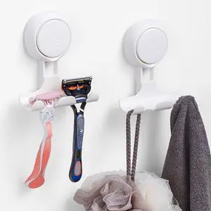 Razor Holder for Shower 2 Pack, Powerful Suction Cup Shower Hooks for Towel, Loofah, Razor, Squeegee, Damage-Free Wall Hooks, Shaver Holder for Bathroom, Easy to Install and Reuse, White Razor Holder for Shower 2 Pack, Powerful Suction Cup Shower Hooks for Towel, Loofah, Razor, Squeegee, Damage-Free Wall Hooks, Shaver Holder for Bathroom, Easy to Install and Reuse, White