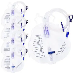 5 Pack 2000ml Urine Drainage Bag with 50 Inch Flexible Kink Resistant Tube Anti Reflux Chamber Cross Valve Dual Hooks and Hanging Cord for Convenient Daily Fluid Collection 5 Pack 2000ml Urine Drainage Bag with 50 Inch Flexible Kink Resistant Tube Anti Reflux Chamber Cross Valve Dual Hooks and Hanging Cord for Convenient Daily Fluid Collection