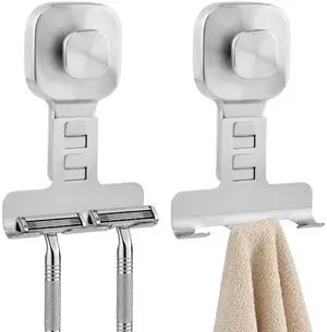 Suction Cup Razor Holder for Shower Wall 2 Pack Heavy-Duty 15lbs Suction Hooks for Razor, Towel, Phone, Loofah Removable Damage-Free Metal Shower Hook, Shaver Holder Suction Cup Razor Holder for Shower Wall 2 Pack Heavy-Duty 15lbs Suction Hooks for Razor, Towel, Phone, Loofah Removable Damage-Free Metal Shower Hook, Shaver Holder