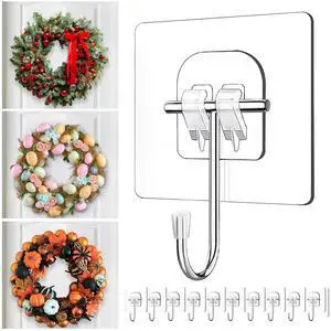Heavy-Duty Wreath Hangers for Front Door Seasonal Christmas & Halloween Decorations, Over-The-Door Hooks Organizer, Clear Adhesive Hooks Heavy-Duty Wreath Hangers for Front Door Seasonal Christmas & Halloween Decorations, Over-The-Door Hooks Organizer, Clear Adhesive Hooks