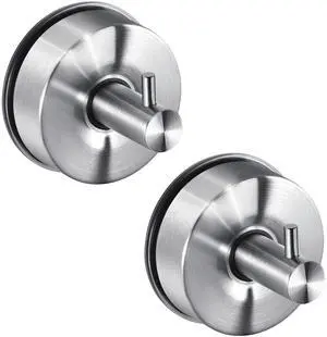 Brushed Stainless Steel Shower & Bathroom Hooks - No Drill Adhesive-Free Suction Cup Hardware, Rustproof Waterproof Metal Wall Mount for Towel Robe, Damage-Free (2-Pack) Brushed Stainless Steel Shower & Bathroom Hooks - No Drill Adhesive-Free Suction Cup Hardware, Rustproof Waterproof Metal Wall Mount for Towel Robe, Damage-Free (2-Pack)