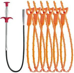 Hair Drain Clog Remover Tool 6 × 25-Inch Sink Snake + 1 × 24-Inch Drain Cleaner Tool, Plumbing Snake for Shower, Toilet, Kitchen Sink & Tub 7-Piece Hair Removal Tool Set Hair Drain Clog Remover Tool 6 × 25-Inch Sink Snake + 1 × 24-Inch Drain Cleaner Tool, Plumbing Snake for Shower, Toilet, Kitchen Sink & Tub 7-Piece Hair Removal Tool Set