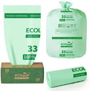 33 Gallon 25 Count Large Compostable Trash Garbage Bags for Lawn 33 Gallon 25 Count Large Compostable Trash Garbage Bags for Lawn