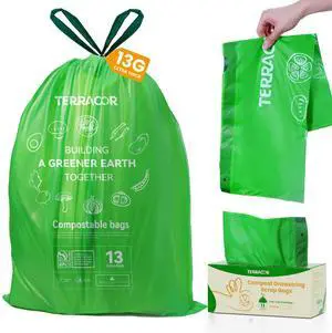 13 Gallon Compostable Trash Bags Drawstring, Heavy Duty Extra Thick 1 Mil, 35 Bags, Tall Kitchen Food Scrap Waste Bag, ASTM D6400 13 Gallon Compostable Trash Bags Drawstring, Heavy Duty Extra Thick 1 Mil, 35 Bags, Tall Kitchen Food Scrap Waste Bag, ASTM D6400