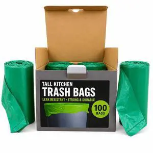 13 Gallon Tall Kitchen Trash Bags with Tie Handles (100 Count), Green Garbage Bags, Trash Can Liners, Wastebasket Bags, Portable Camping Toilet Bags 13 Gallon Tall Kitchen Trash Bags with Tie Handles (100 Count), Green Garbage Bags, Trash Can Liners, Wastebasket Bags, Portable Camping Toilet Bags