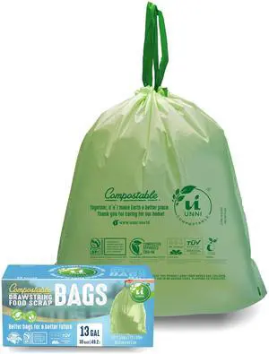 Compostable Drawstring Bags, 13 Gallon, 49.2 Liter, 30 Count, Heavy Duty 1 Mil, Tall Kitchen Food Scrap Waste Bags, ASTM D6400, US BPI, CMA & Europe OK compost Certified, San Francisco Compostable Drawstring Bags, 13 Gallon, 49.2 Liter, 30 Count, Heavy Duty 1 Mil, Tall Kitchen Food Scrap Waste Bags, ASTM D6400, US BPI, CMA & Europe OK compost Certified, San Francisco