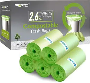 2.6 Gallon Compostable Garbage Bags, 150 Count, 5 Rolls Green, Small, Durable, Thick, Unscented Trash Bags, 10 Liter - For Kitchen, Bathroom, Home, Office 2.6 Gallon Compostable Garbage Bags, 150 Count, 5 Rolls Green, Small, Durable, Thick, Unscented Trash Bags, 10 Liter - For Kitchen, Bathroom, Home, Office