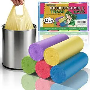 2.6 Gallon Colorful Bathroom Trash Bags - With Handles Small Garbage Bags Biodegradable 100 Count Unscented Mini Kitchen Car Office Little Wastebasket Liners 10 Liter Strong Thick Bulk 2.6 Gallon Colorful Bathroom Trash Bags - With Handles Small Garbage Bags Biodegradable 100 Count Unscented Mini Kitchen Car Office Little Wastebasket Liners 10 Liter Strong Thick Bulk