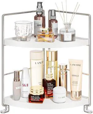 2-Tier Bathroom Counter Organizer, Vanity Corner Shelf, Silver 2-Tier Bathroom Counter Organizer, Vanity Corner Shelf, Silver