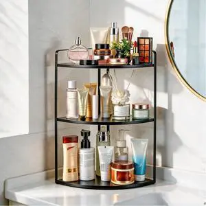 3 Tier Corner Bathroom Counter Organizer, Black 3 Tier Corner Bathroom Counter Organizer, Black