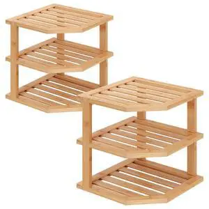 3 Tier Bamboo Dish Drying Rack,Corner Shelf 2 Pack(Natural) 3 Tier Bamboo Dish Drying Rack,Corner Shelf 2 Pack(Natural)