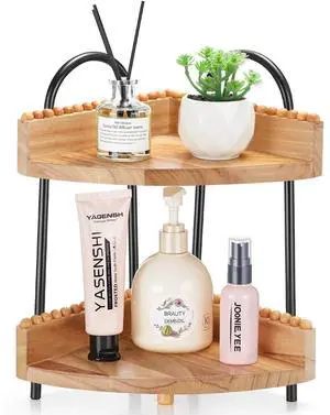 2 Tier Bathroom Corner Counter Organizer Countertop Organizer, Vanity Counter Corner Shelf for Cosmetic Skincare Perfume, Wood Bead Storage and Organization for Bathroom Kitchen 2 Tier Bathroom Corner Counter Organizer Countertop Organizer, Vanity Counter Corner Shelf for Cosmetic Skincare Perfume, Wood Bead Storage and Organization for Bathroom Kitchen