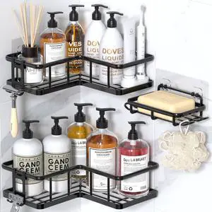 Corner Shower Caddy Adhesive, 100% Rustproof Shower Organizer with Soap Holder, No Drill Shower Shelf for Inside Shower, Wall-Mounted Shower Storage for Homes (3 Pack, Black) Corner Shower Caddy Adhesive, 100% Rustproof Shower Organizer with Soap Holder, No Drill Shower Shelf for Inside Shower, Wall-Mounted Shower Storage for Homes (3 Pack, Black)