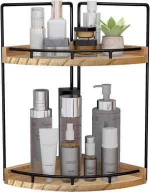 2-Tier Bathroom Counter Organizer,Vanity Counter Corner Shelf, Skincare, Wood Countertop Bathroom Storage and Organization for Kitchen (Brown) 2-Tier Bathroom Counter Organizer,Vanity Counter Corner Shelf, Skincare, Wood Countertop Bathroom Storage and Organization for Kitchen (Brown)