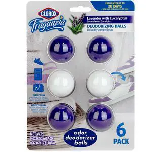 Fraganzia Deodorizing Balls with Lavender and Eucalyptus Scent, Battery-Free Shoe and Small Space Odor Eliminator with Up to 30 Days of Freshness, 6 Count Pack Fraganzia Deodorizing Balls with Lavender and Eucalyptus Scent, Battery-Free Shoe and Small Space Odor Eliminator with Up to 30 Days of Freshness, 6 Count Pack
