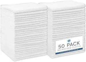 Microfiber Cleaning Cloth, 50 Pack, 11.5" x 11.5", White Microfiber Cleaning Cloth, 50 Pack, 11.5" x 11.5", White