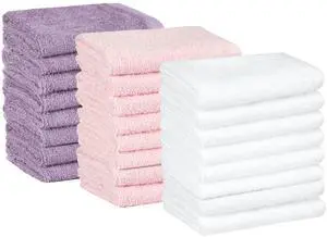 Highly Absorbent, Fast Drying 100% Cotton Washcloths for Bathroom and Face, Machine Washable, 12 x 12 in, Petal Pink, Lavender, White, 24-Pack Highly Absorbent, Fast Drying 100% Cotton Washcloths for Bathroom and Face, Machine Washable, 12 x 12 in, Petal Pink, Lavender, White, 24-Pack