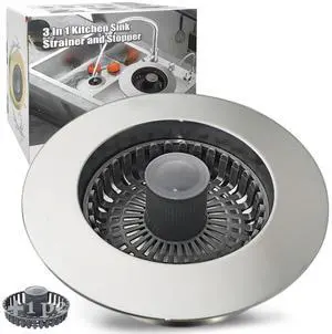 Kitchen Sink Drain Strainer, 3 in 1 Pop Up Kitchen Sink Stopper, with An Extra Basket Strainer, Universal for US Standard 3-1/2 Inch, Chrome Silver Kitchen Sink Drain Strainer, 3 in 1 Pop Up Kitchen Sink Stopper, with An Extra Basket Strainer, Universal for US Standard 3-1/2 Inch, Chrome Silver