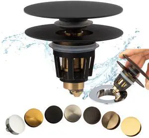 Universal Bathroom Sink Drain Stopper, Fits Most Pop-Up Drains for Vessel Sink Lavatory Vanity, Sink Drain Strainer with Detachable Hair Catcher, Tested by Plumber in US (MATT Black) Universal Bathroom Sink Drain Stopper, Fits Most Pop-Up Drains for Vessel Sink Lavatory Vanity, Sink Drain Strainer with Detachable Hair Catcher, Tested by Plumber in US (MATT Black)