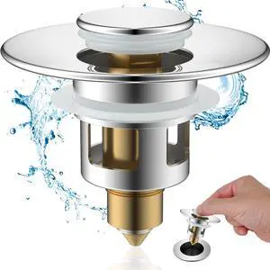 All Metal Universal Bathroom Sink Stopper for 1.1''~2.3'' Basin, Pop Up Sink Drain Strainer, Brass Bullet Core Push Type Stopper, Stainless Steel Anti Clogging Drain Filter, Chrome All Metal Universal Bathroom Sink Stopper for 1.1''~2.3'' Basin, Pop Up Sink Drain Strainer, Brass Bullet Core Push Type Stopper, Stainless Steel Anti Clogging Drain Filter, Chrome