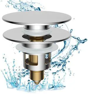 All Metal 2 in 1 Bathroom Sink Stopper, Universal Pop Up Drain Strainer, Brass Bullet Core Push Type Sink Stopper for 1.1''~2.3'' Basin, Big Push Button, Anti Clogging Drain Filter, Chrome All Metal 2 in 1 Bathroom Sink Stopper, Universal Pop Up Drain Strainer, Brass Bullet Core Push Type Sink Stopper for 1.1''~2.3'' Basin, Big Push Button, Anti Clogging Drain Filter, Chrome