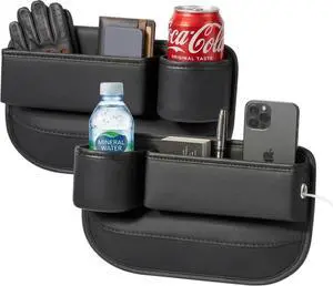 2-Pack Car Seat Gap Filler Organizer with Cup Holder - Premium Leather - Universal Fit - Keeps Phone/Wallets/Keys/Cans Organized (Driver & Passenger Side) 2-Pack Car Seat Gap Filler Organizer with Cup Holder - Premium Leather - Universal Fit - Keeps Phone/Wallets/Keys/Cans Organized (Driver & Passenger Side)