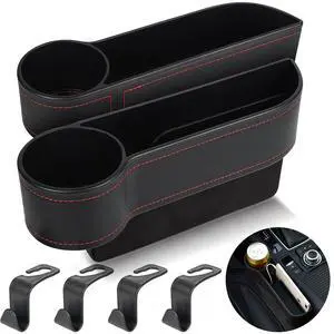 2 Set Car Seat Gap Organizer, Car Gap Filler Storage Boxes, PU Leather Front Seat Console Side Pocket Bags with Cup Holder 4 Hooks, Automotive Storage Box for Phone, Drinks, Cards, Sunglasses, Black 2 Set Car Seat Gap Organizer, Car Gap Filler Storage Boxes, PU Leather Front Seat Console Side Pocket Bags with Cup Holder 4 Hooks, Automotive Storage Box for Phone, Drinks, Cards, Sunglasses, Black