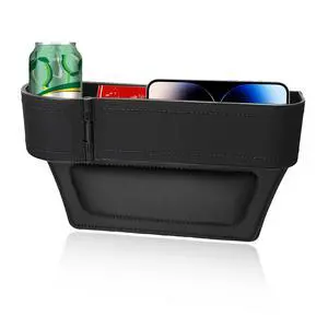 Car Seat Gap Filler Organizer, Auto Leather Seat Organizer with Adjustable Cup Holder, Multifunctional Side Insert Center Console Storage Box for Phone Drink Sunglasses (Black) Car Seat Gap Filler Organizer, Auto Leather Seat Organizer with Adjustable Cup Holder, Multifunctional Side Insert Center Console Storage Box for Phone Drink Sunglasses (Black)
