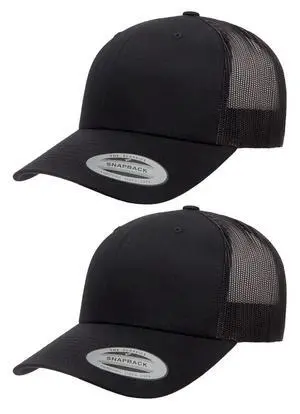 Mens Yp Classics Retro Trucker Cap Hat, Black, One Size, 2 Pack Mens Yp Classics Retro Trucker Cap Hat, Black, One Size, 2 Pack