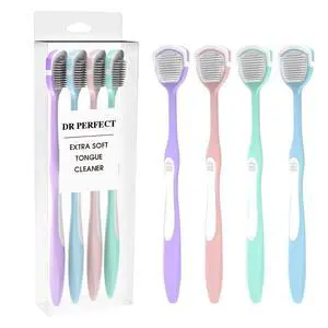 Soft Tongue Brush Scraper Cleaner Helps Fight Bad Breath Clean Your Tongue Without Hurt Pack Of 4 (GREEN PURPLE BLUE PINK) Soft Tongue Brush Scraper Cleaner Helps Fight Bad Breath Clean Your Tongue Without Hurt Pack Of 4 (GREEN PURPLE BLUE PINK)