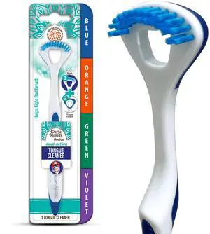 Dual Action Tongue Scraper (1 Pack), 2-in-1 Tongue Scraper & Soft Bristled Brush, Deep Cleans & Fights Bad Breath - Color Varies Dual Action Tongue Scraper (1 Pack), 2-in-1 Tongue Scraper & Soft Bristled Brush, Deep Cleans & Fights Bad Breath - Color Varies