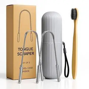 Tongue Scraper Set Cleaner Kit with Bamboo Toothbrush with Charcoal Bristles & Travel Case Daily Oral Hygiene Tool for Men & Women (Stainless Steel, 2 - Pack),Reduce Bad Breath, Tongue Scrubber Tongue Scraper Set Cleaner Kit with Bamboo Toothbrush with Charcoal Bristles & Travel Case Daily Oral Hygiene Tool for Men & Women (Stainless Steel, 2 - Pack),Reduce Bad Breath, Tongue Scrubber