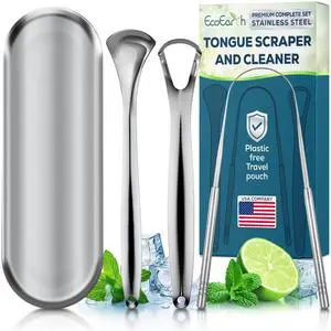 Tongue Scraper for Adults - 3 Pcs Metal Tongue Cleaner with Silver Storage Case - Tough Stainless Steel Mouth Scrubber for Fresh Breath & Oral Hygiene Tongue Scraper for Adults - 3 Pcs Metal Tongue Cleaner with Silver Storage Case - Tough Stainless Steel Mouth Scrubber for Fresh Breath & Oral Hygiene