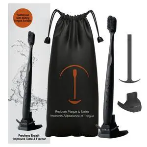 Tongue Scraper & Tongue Cleaner for Adults, 2-in-1 Toothbrush with Sliding Tongue Scraper, Charcoal Ultra Soft Bristles, Ayurvedic-Inspired, Includes Travel Toothbrush, Stand & Waterproof Pouch Tongue Scraper & Tongue Cleaner for Adults, 2-in-1 Toothbrush with Sliding Tongue Scraper, Charcoal Ultra Soft Bristles, Ayurvedic-Inspired, Includes Travel Toothbrush, Stand & Waterproof Pouch