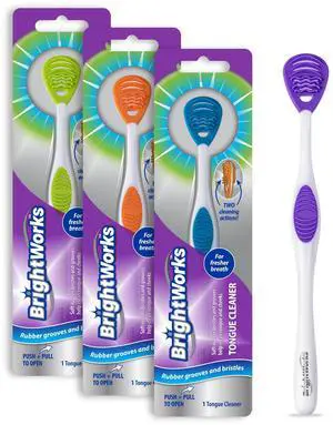 Tongue Cleaner (3-Pack) with Gentle Cheek Scraper. Two-Sided Head with Dual Action Cleaning for Fresh Breath. Tongue Cleaner (3-Pack) with Gentle Cheek Scraper. Two-Sided Head with Dual Action Cleaning for Fresh Breath.