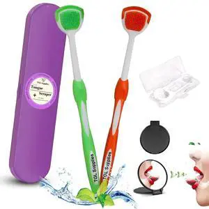 Tongue Scraper for Adults, 2 Pack BPA-Free Tongue Cleaner with Travel Case, Dental Floss Picks & Mirror, Soft Tongue Cleaning Brush for Fresh Breath & Daily Oral Hygiene, Orange & Green Tongue Scraper for Adults, 2 Pack BPA-Free Tongue Cleaner with Travel Case, Dental Floss Picks & Mirror, Soft Tongue Cleaning Brush for Fresh Breath & Daily Oral Hygiene, Orange & Green