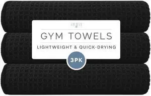 Microfiber Gym Towels, 3 Pack, 16" x 27", Honeycomb Black Microfiber Gym Towels, 3 Pack, 16" x 27", Honeycomb Black