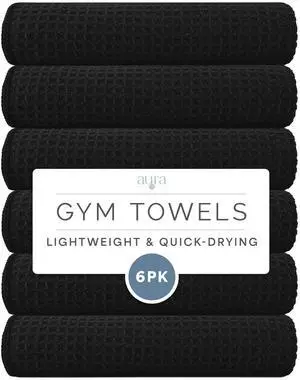 Microfiber Gym Towels, 6 Pack, 16" x 27", Honeycomb Black Microfiber Gym Towels, 6 Pack, 16" x 27", Honeycomb Black